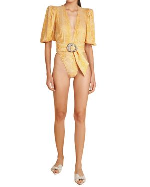 Adriana Degreas Tortoise V-Neck Bodysuit With Belt - Yellow