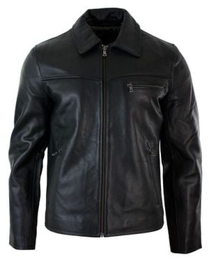 TruClothing Classic Real Leather Collar Box Jacket - Black