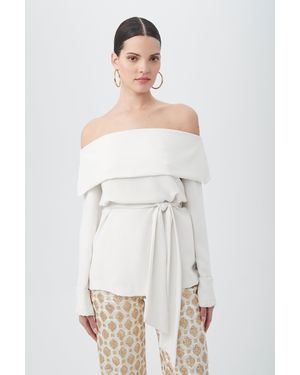 Trina Turk Lyndi Off-The-Shoulder Belted Long Sleeve Top - White