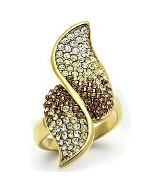 Fashnzfab Ip(Ion Plating) Brass Ring With Top Grade Crystal - Yellow