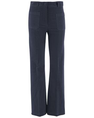 Ql2 Flared Stretch Cotton Velvet Pants With Pressed Center Crease - Blue