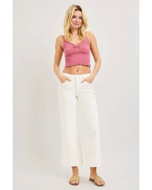 Risen Mackie Mid Rise Flower Crop Jeans - Pink