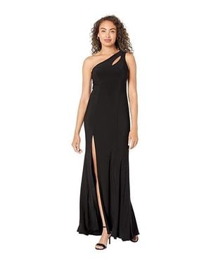 Xscape Cape Maxi Dress Cutout Side Slit One-Shoulder A-Line Jdm1089 - Black