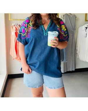 Umgee Vibrant Sleeve Dolman Top - Blue