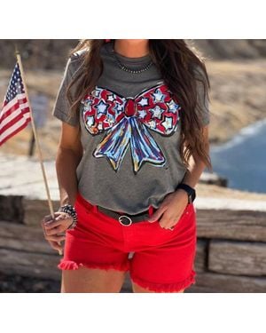 Texas True Threads Callie Ann Stelter Patriotic Bow Tee - Gray