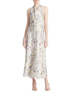 Vince Wild Flower Cowl Neck Halter Dress - White