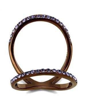 Fashnzfab Ip Coffee Light Stainless Steel Ring With Top Grade Crystal - Brown