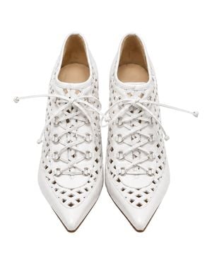 Versace Lace Up High-Heeled Mules - White