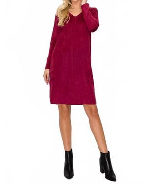 Joh Aurora Stretch V-Neck Suede Dress - Red
