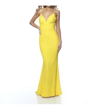 Blush Prom Diamond Cut Glitter Knit Open Back Prom Dress - Yellow