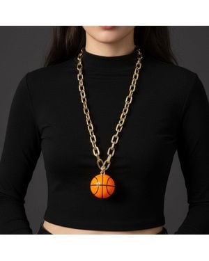 Fashnzfab Squishy Basketball Pendant Chunky Chain Long Statement Necklace - Black