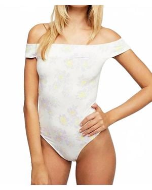 Free People So Much Lilac Stretch Flowers Off Shoulder Bodysuit - White
