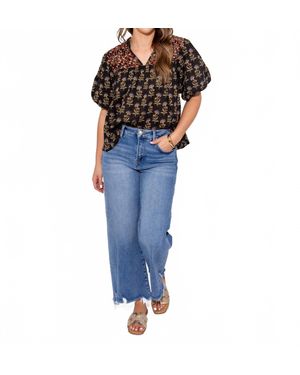 Thml Woven Detail Floral Puff Sleeve Top - Blue