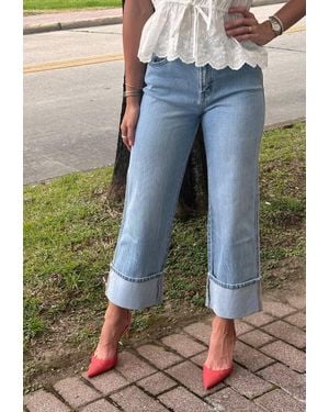 VERVET BY FLYING MONKEY Super High Rise Cuffed Baggy Straight Jeans - Blue