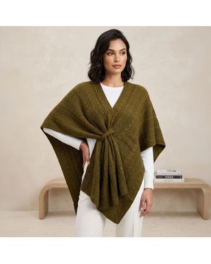 TRUEDAMES Cable Knit Convertible Poncho Wrap Shawl - Green