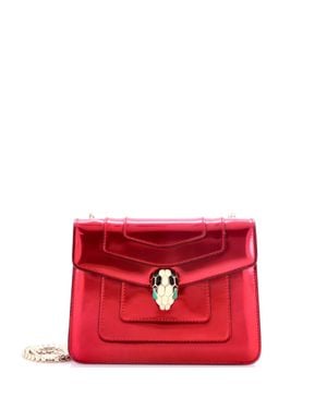 BVLGARI Serpenti Forever Square Shoulder Bag Metallic Leather - Red