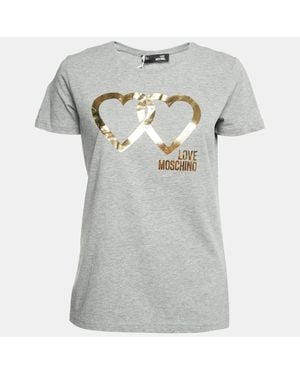 Love Moschino Logo Print Cotton Short Sleeve T-Shirt - Gray