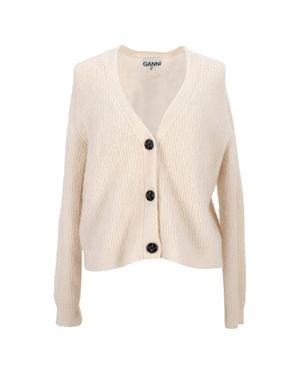 Ganni V-Neck Buttoned Cardigan - Natural