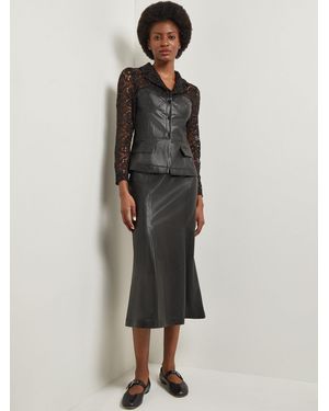 Misook Modern Fit Lace & Vegan Leather Corset Jacket - Black