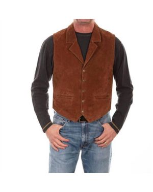 Scully Aztec Knit Back Boar Suede Leather Vest - Brown