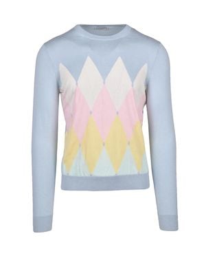 Ballantyne Crew Neck Sweater With Argyle Pattern - Blue