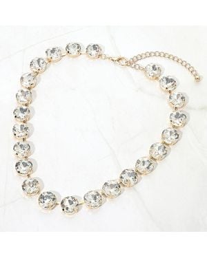 Fashnzfab Cushion Round Stone Link Evening Necklace - Metallic