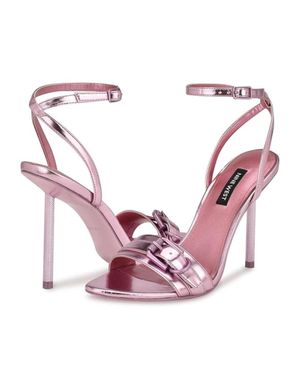 Nine West Rommie Sandal Metallic Ankle Strap Stiletto Heel Htat735 - Pink