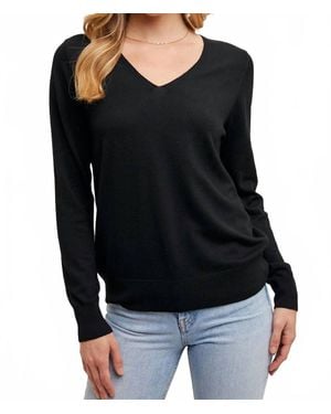 Bluivy V-Neck Knit Long Sleeve Sweater - Black