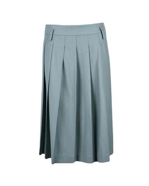 Semicouture Sage Stretch Virgin Wool Pleated Midi Skirt - Blue