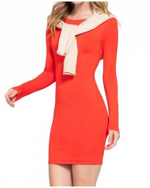 42Pops Stephany Long Sleeve Rayon Jersey Mini Dress - Red