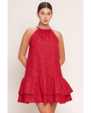 TRUEDAMES Sparkle & Swirl Woven Mini Dress - Red