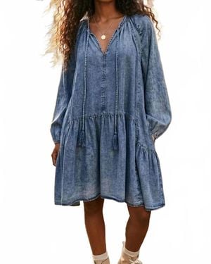 SurelyMine Chambray Tiered Babydoll Dress - Blue