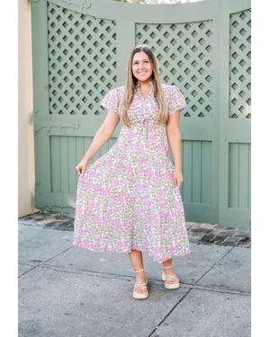 Victoria Dunn Magnolia Flutter Midi Dress - Gray