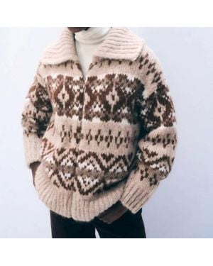 White + Warren Alpaca Blend Fair Isle Bomber Sweater - Multicolor