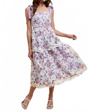 In-Loom Crochet Lace Floral Maxi Dress - Purple