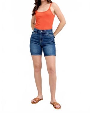 Judy Blue High Waist Bermuda Back Flap Denim Short - Blue