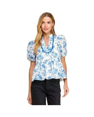 TCEC Printed Peplum Blouse - Blue