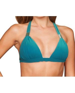 Zalia Plunge Triangle Halter Bikini Top - Blue