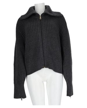 Paul Smith Ribbed Wool Stand-Collar Zip-Through Knit - Black