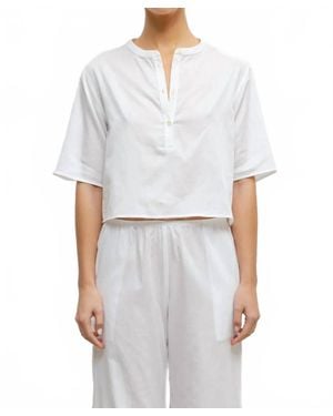 Leset Yoko Short Sleeve Henley Top - White