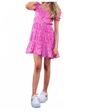 Miss Behave Girls Raquel Ruched Keyhole Dress - Pink