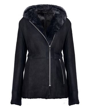 Infinity Leather Hooded Merino Sheepskin Jacket-Mandalay - Black