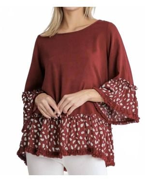 Umgee Linen Blend Animal Print Top - Red