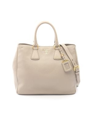 Prada Vit. Daino Leather 2Way Tote Bag - Natural