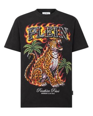 Philipp Plein Round Neck T-Shirt Urban Jungle Leopard Stones - Black