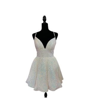 Sherri Hill V Neck A Line Mini Dress - Gray