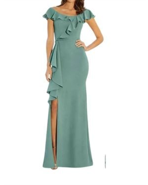 Mori Lee Portrait Neckline Ruffle Dress - Green