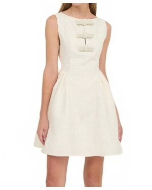 Moon River Tweed Bow Mini Dress - White