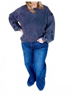 Easel Back Floral Washed Crewneck Sweater - Blue