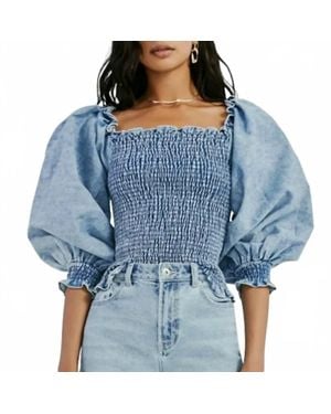 Something Navy Smocked Puff Sleeve Top - Blue